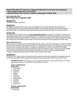 Quality ID #383 (NQF 1879): Adherence to Antipsychotic