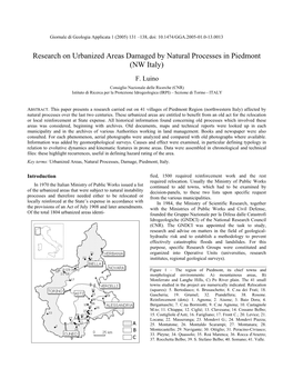 Research on Urbanized Areas Damaged by Natural Processes in Piedmont (NW Italy)