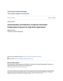 Characterization and Selection of Hydroxyl-Terminated Polybutadiene Polymers for High-Strain Applications