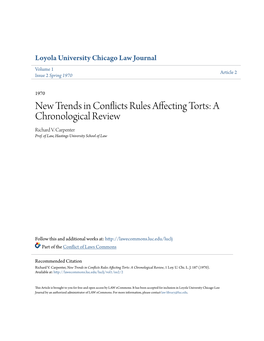 New Trends in Conflicts Rules Affecting Torts: a Chronological Review Richard V