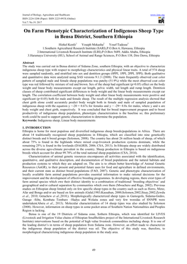 On Farm Phenotypic Characterization of Indigenous Sheep Type in Bensa District, Southern Ethiopia