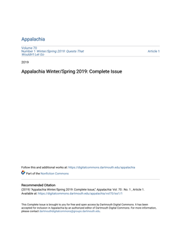 Appalachia Winter/Spring 2019: Complete Issue