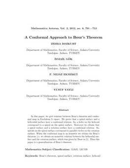 A Conformal Approach to Bour's Theorem