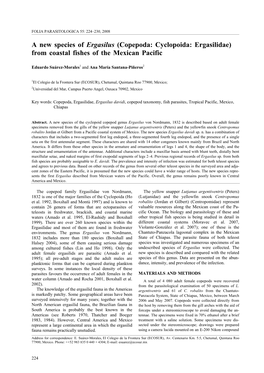 A New Species of Ergasilus (Copepoda: Cyclopoida: Ergasilidae) from Coastal Fishes of the Mexican Pacific