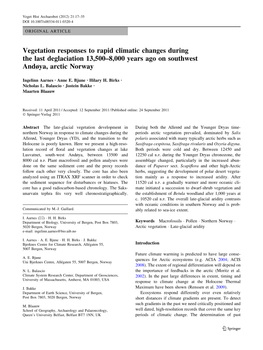 Vegetation Responses to Rapid Climatic Changes During the Last Deglaciation 13,500–8,000 Years Ago on Southwest Andøya, Arctic Norway