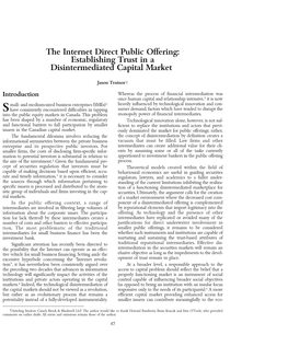 The Internet Direct Public Offering: Establishing Trust in a Disintermediated Capital Market