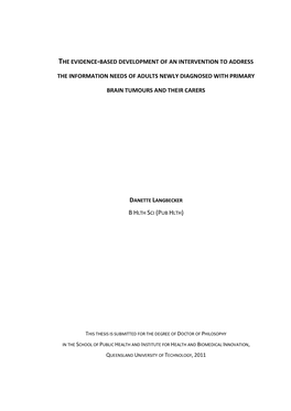 The Evidence-Based Development of an Intervention to Address the Information Needs of Adults Newly Diagnosed with Primary Brain