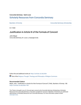 Justification in Article III of the Formula of Concord