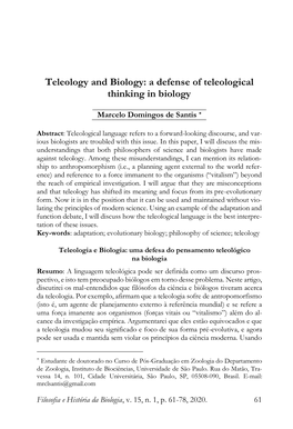 Teleology and Biology: a Defense of Teleological Thinking in Biology