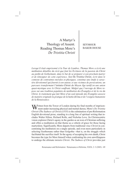 A Martyr's Theology of Assent. Reading Thomas More's De Tristitia