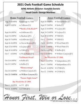 Owls Football Game Schedule 2021