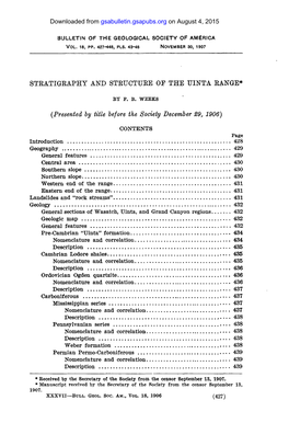 Stratigraphy and Structure of the Uinta Range*