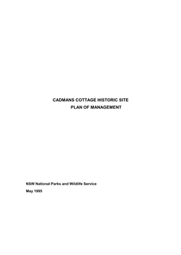 Cadmans Cottage Plan of Management