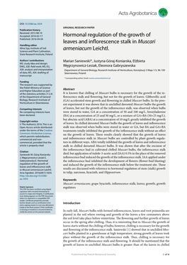 Hormonal Regulation of the Growth of Leaves and Inflorescence Stalk In