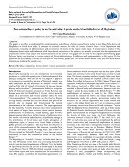 Post-Colonial Forest Policy in North East India: a Probe on the Khasi Hills District of Meghalaya