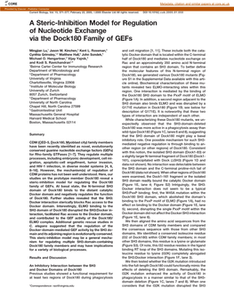 A Steric-Inhibition Model for Regulation of Nucleotide Exchange Via the Dock180 Family of Gefs