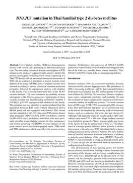 DNAJC3 Mutation in Thai Familial Type 2 Diabetes Mellitus