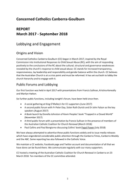 Concerned Catholics Canberra-Goulburn REPORT March 2017