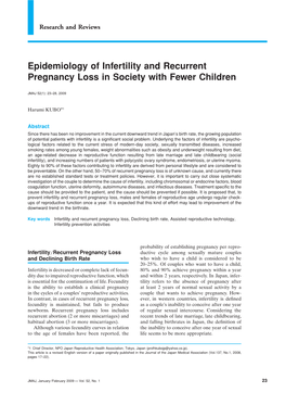 Epidemiology of Infertility and Recurrent Pregnancy Loss in Society with Fewer Children