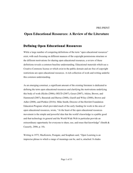 Open Educational Resources: a Review of the Literature