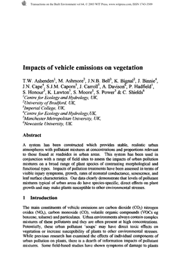 Impacts of Vehicle Emissions on Vegetation
