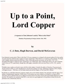 Up to a Point, Lord Copper