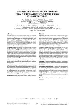 Identity of Three Grapevine Varieties from a Rediscovered Viticulture Region in Northwest Spain