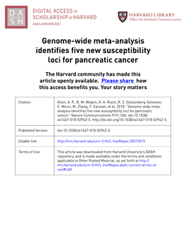 Genome-Wide Meta-Analysis Identifies Five New Susceptibility Loci for Pancreatic Cancer