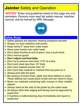 Jointer Safety and Operation