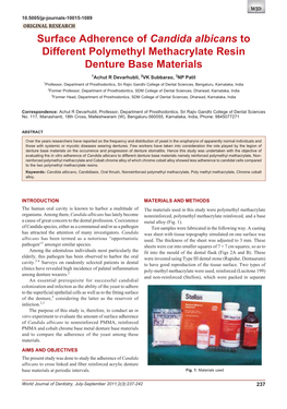 Surface Adherence of Candida Albicans to Different Polymethyl