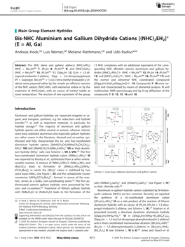 Bis-NHC Aluminium and Gallium Dihydride Cations [(NHC)2EH2] (E=Al,Ga) Andreas Hock,[A] Luis Werner,[A] Melanie Riethmann,[A] and Udo Radius*[A]