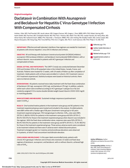 Daclatasvir in Combination with Asunaprevir and Beclabuvir for Hepatitis C Virus Genotype 1 Infection with Compensated Cirrhosis