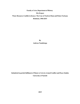 Water Resource Conflict in Kenya: the Case of Turkwel Dam and Pokot-Turkana Relations, 1984-2015