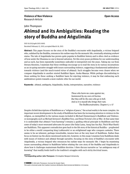 Ahimsā and Its Ambiguities: Reading the Story of Buddha and Aṅgulimāla