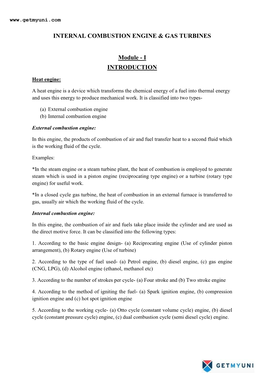 INTERNAL COMBUSTION ENGINE & GAS TURBINES Module