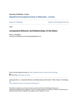 Comparative Behavior and Relationships of the Eiders