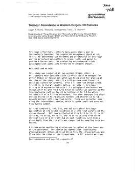 Triclopyr Persistence in Western Oregon Hill Pastures