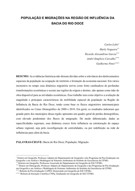 População E Migrações Na Região De Influência Da Bacia Do Rio Doce