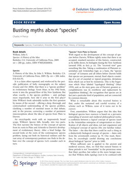 VIEW Open Access Busting Myths About “Species” Charles H Pence