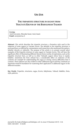 The Tripartite Structure in Sugyot from Tractate Eruvin of the Babylonian Talmud