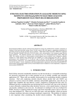 ETHANOL ELECTRO-OXIDATION in ALKALINE MEDIUM USING Pd/MWCNT and Pdausn/MWCNT ELECTROCATALYSTS PREPARED by ELECTRON BEAM IRRADIATION