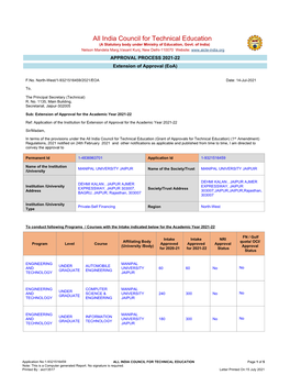 India Council for Technical Education (A Statutory Body Under Ministry of Education, Govt