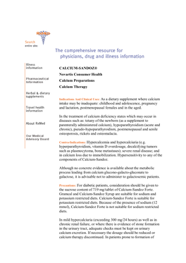 CALCIUM-SANDOZ® Novartis Consumer Health Calcium Preparations Calcium Therapy Indications and Clinical Uses: As a Dietary Suppl