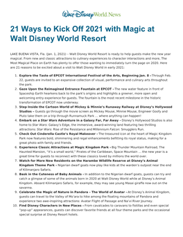 21 Ways to Kick Off 2021 with Magic at Walt Disney World Resort