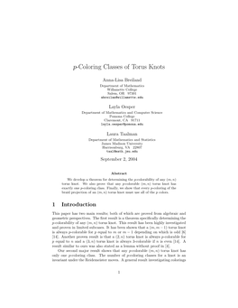 P-Coloring Classes of Torus Knots