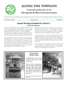 ALONG the TOWPATH a Quarterly Publication of the Chesapeake & Ohio Canal Association