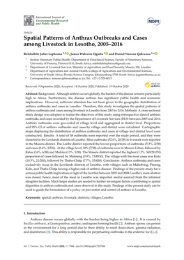 Spatial Patterns of Anthrax Outbreaks and Cases Among Livestock in Lesotho, 2005–2016