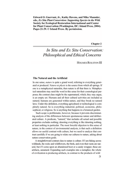 In Situ and Ex Situ Conservation: Philosophical and Ethical Concerns