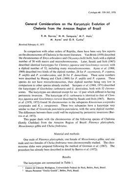 General Considerations on the Karyotypic Evolution of Chelonia from the Amazon Region of Brazil