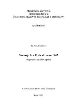 Samospráva Rosic Do Roku 1945 Magisterská Diplomová Práce